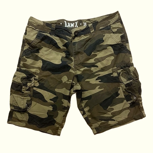 Raw x Men's Cotton Straight Military Cargo Shorts Camouflage - Picture 1 of 7
